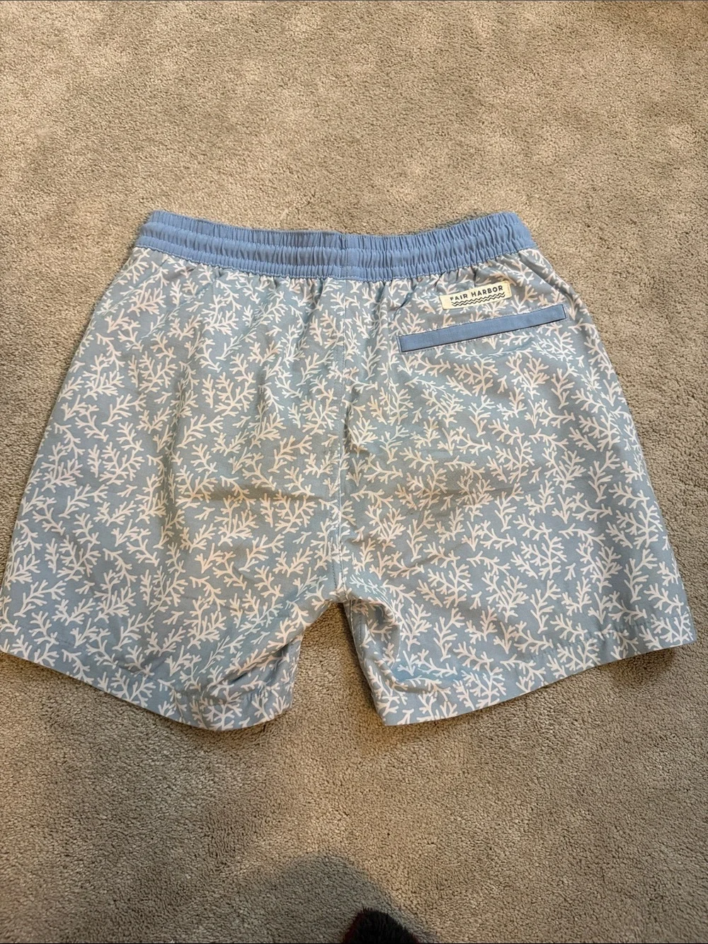 Fair Harbor Kids Light Blue Swim Trunks with White Coral Print XL